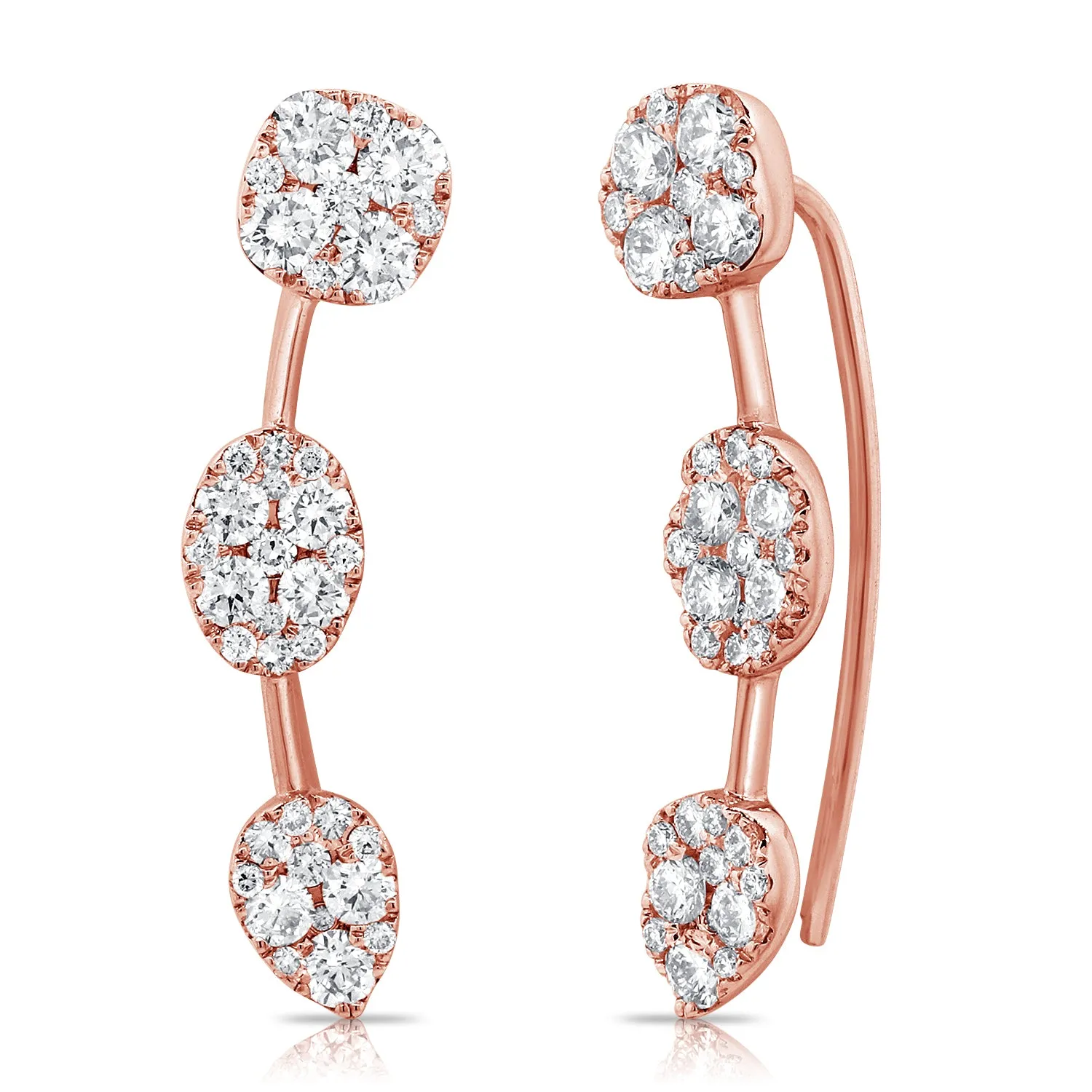 14K Gold Diamond Ear Climber Earrings - 1.56ct