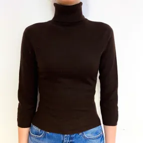 Dark Chocolate 3/4 Sleeve Cashmere Polo Neck Jumper Extra Small