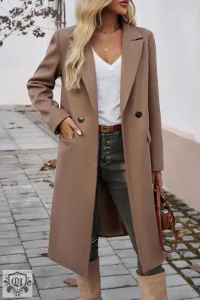 Dark Khaki Single Breasted Lapel Collar Flap Pocketed Overcoat
