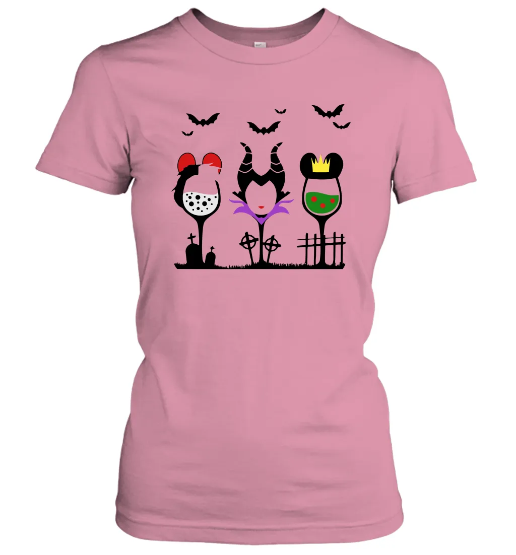 Disney Villains Cruella de Vil Maleficent Evil Queen wine Halloween Shirt Women's T-Shirt