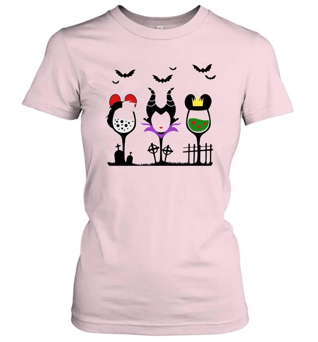 Disney Villains Cruella de Vil Maleficent Evil Queen wine Halloween Shirt Women's T-Shirt