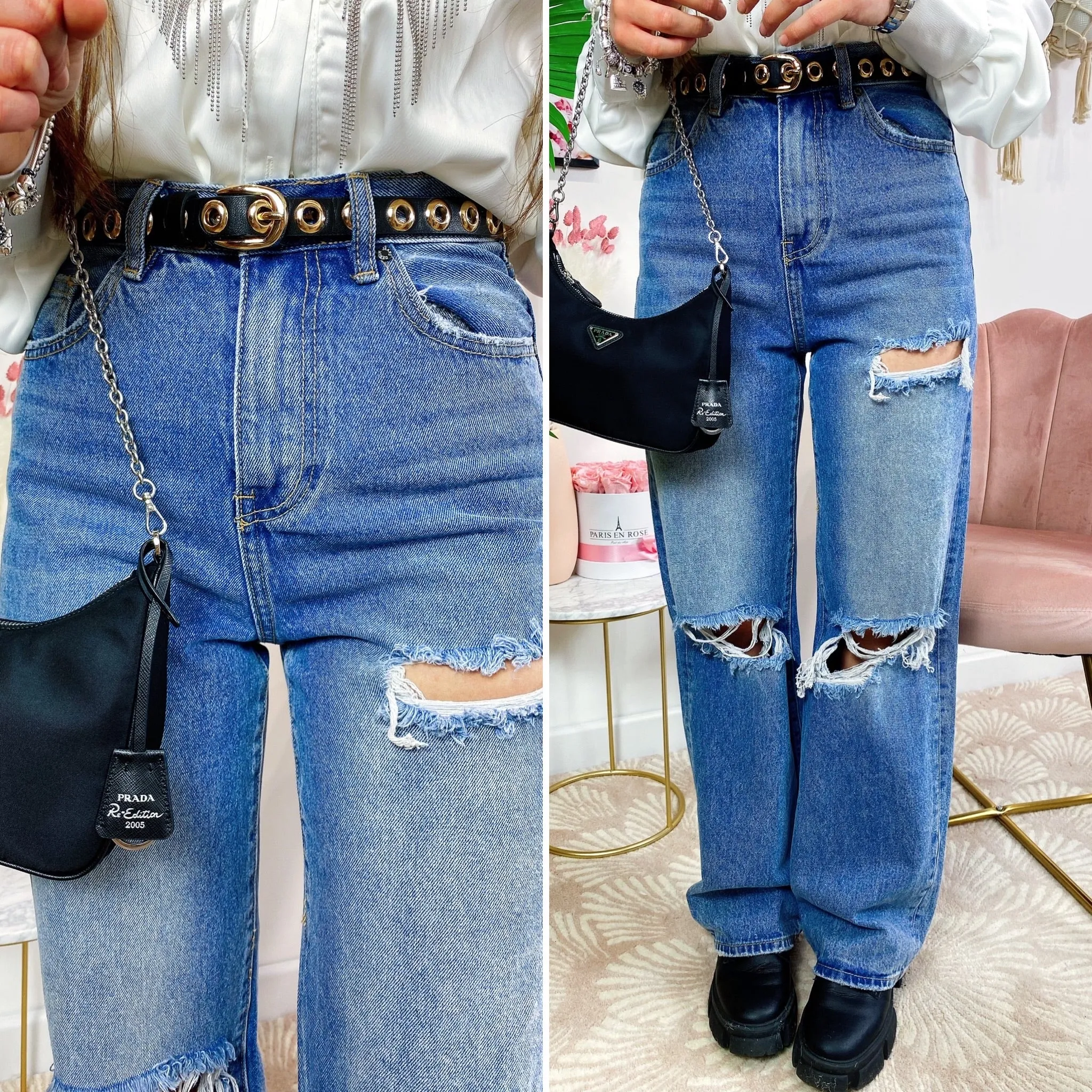 Jeans con strappi wide leg