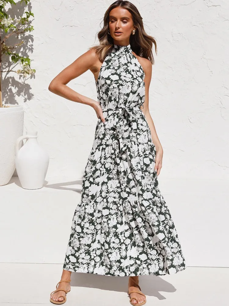 Long Dress Polka Dot Casual Dresses Black Sexy Halter Strapless