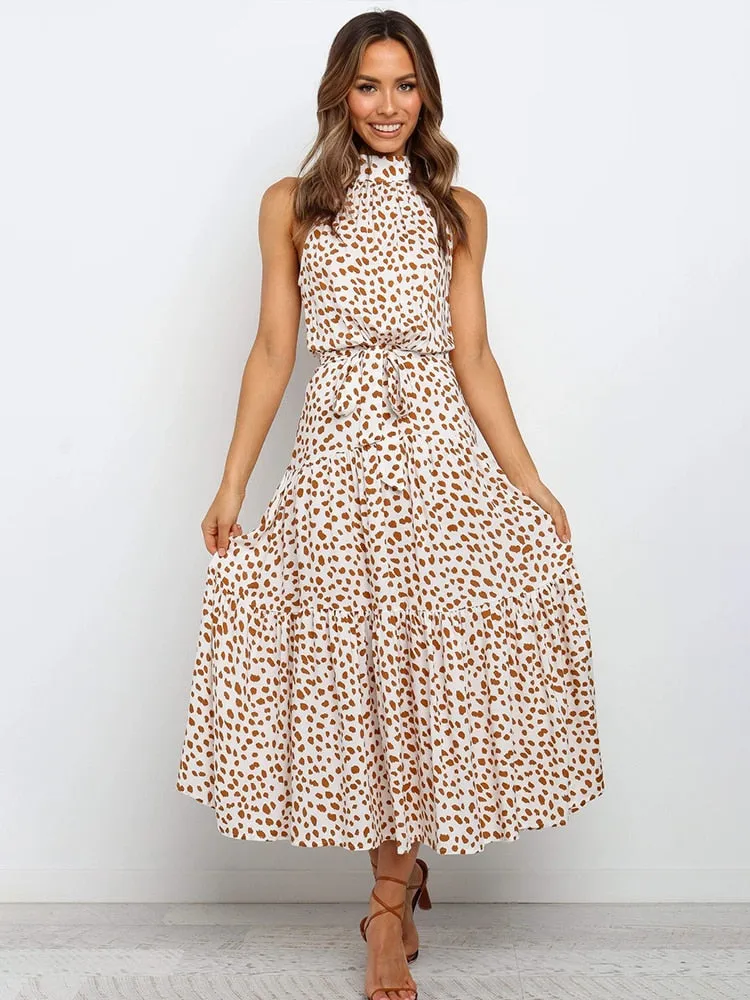 Long Dress Polka Dot Casual Dresses Black Sexy Halter Strapless