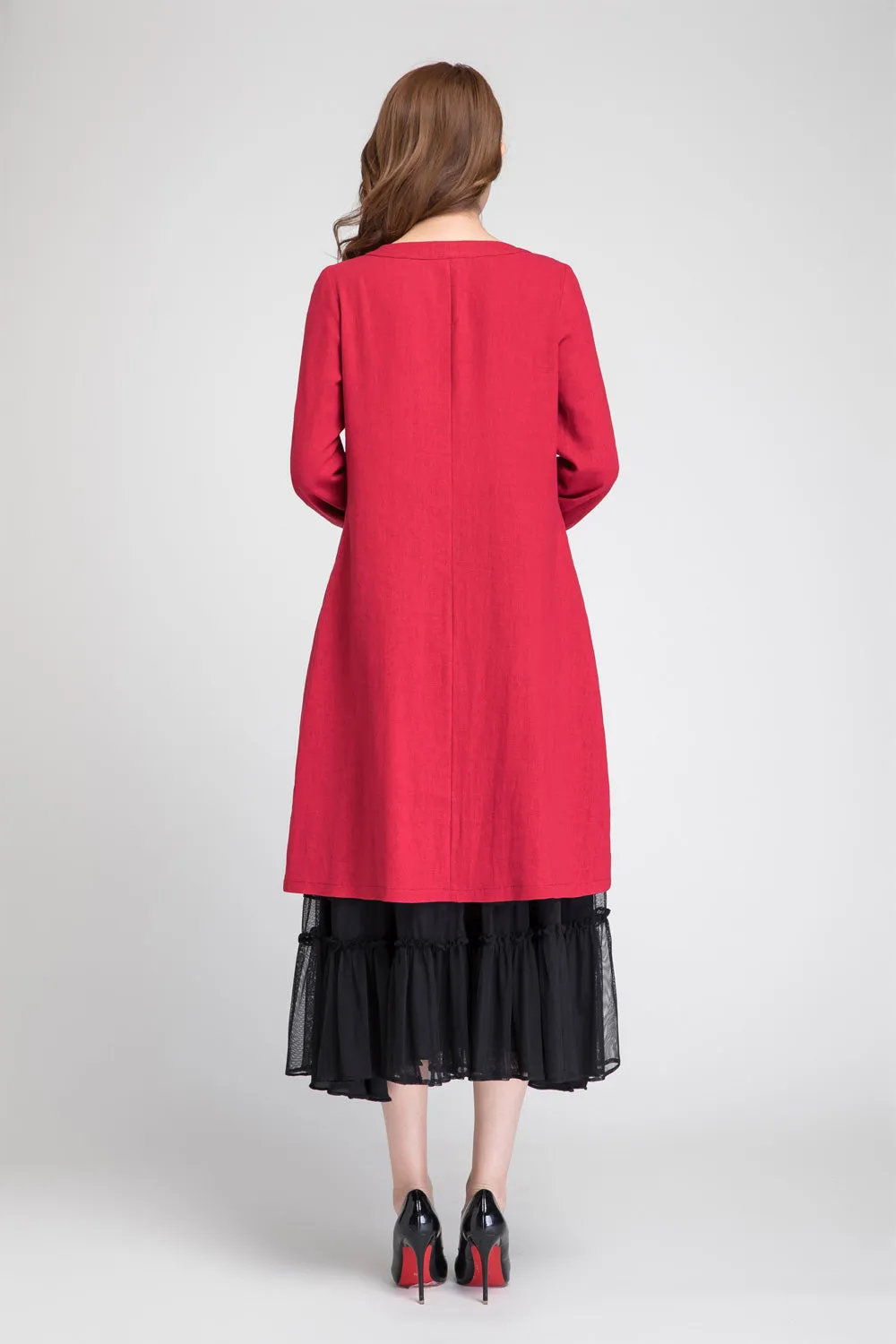 Loose fitting red tunic linen dress 1885