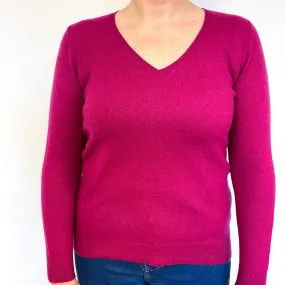 Magenta Pink Cashmere V-Neck Jumper Large