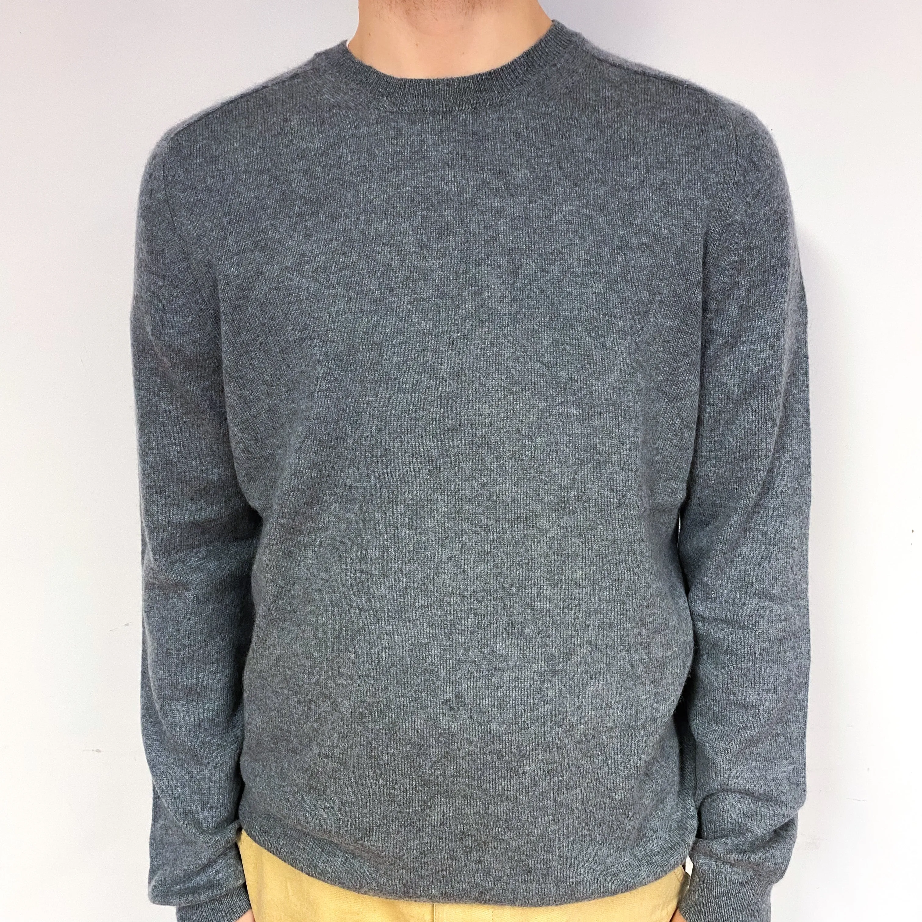 Men's Steel Grey Cashmere Crew Neck Jumper Large