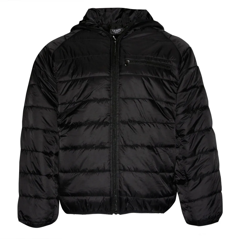 Mens Zip Puffer Jacket Warm Lining Front Side Pockets Zipper Button