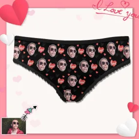 Personalized Face Underwear for Her Custom Love Black Women's All Over Print High-cut Briefs Gift for Girlfriend or Wife