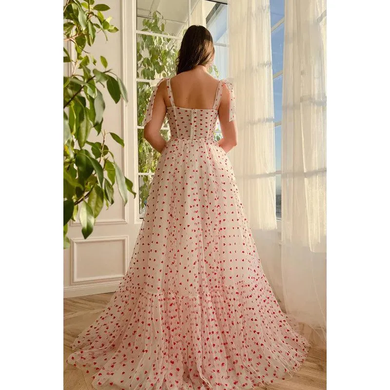 Sweetheart Ruched Tulle A-Line Long Bouquet of Hearts Prom Gown