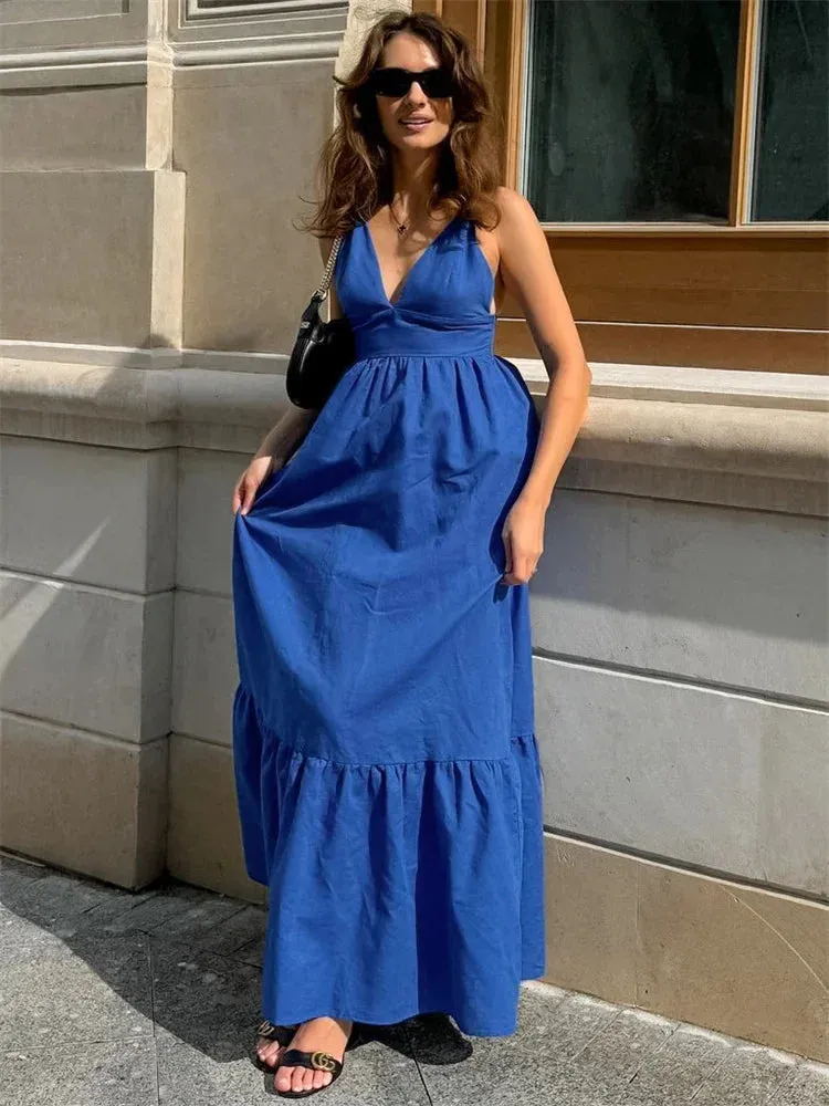 Women's Patchwork Sleeveless Solid Maxi Dress