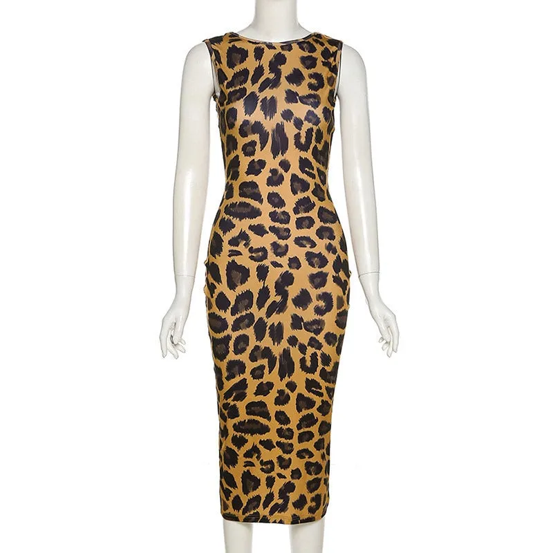 Womens Sexy Leopard Print Backless Dress SIZE S-L