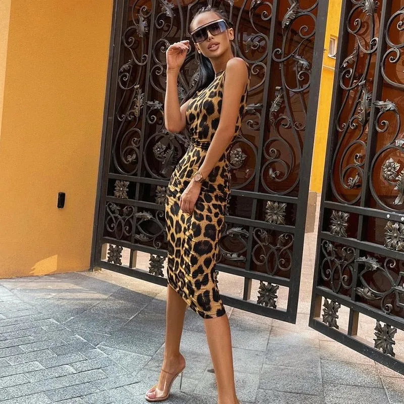 Womens Sexy Leopard Print Backless Dress SIZE S-L